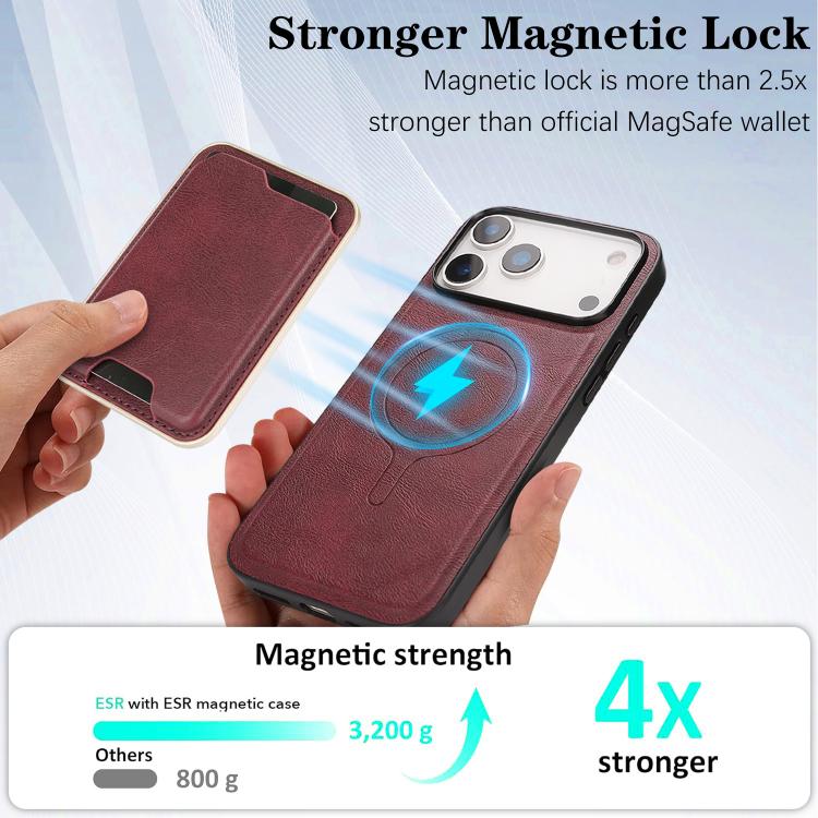 For iPhone 17 Pro Max Kalebol Slim MagSafe Ring Magnetic Card Bag Leather Phone Case(Red) - More iPhone Cases by Kalebol | Online Shopping UK | buy2fix