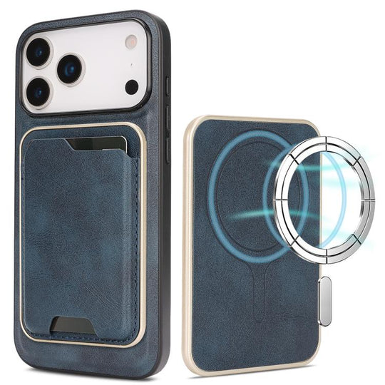 For iPhone 17 Pro Max Kalebol Slim MagSafe Ring Magnetic Card Bag Leather Phone Case(Blue)