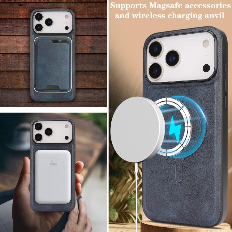 For iPhone 17 Pro Max Kalebol Slim MagSafe Ring Magnetic Card Bag Leather Phone Case(Blue) - More iPhone Cases by Kalebol | Online Shopping UK | buy2fix