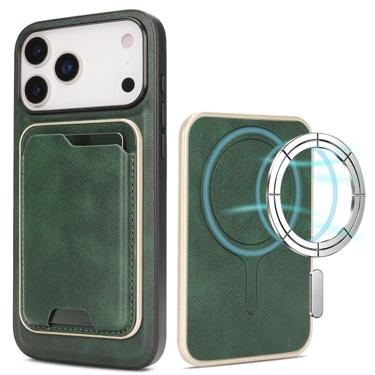 For iPhone 17 Pro Max Kalebol Slim MagSafe Ring Magnetic Card Bag Leather Phone Case(Green) - More iPhone Cases by Kalebol | Online Shopping UK | buy2fix