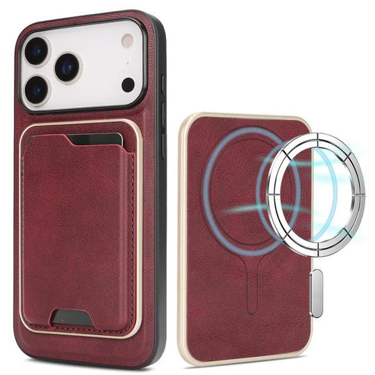 For iPhone 17 Pro Kalebol Slim MagSafe Ring Magnetic Card Bag Leather Phone Case(Red)