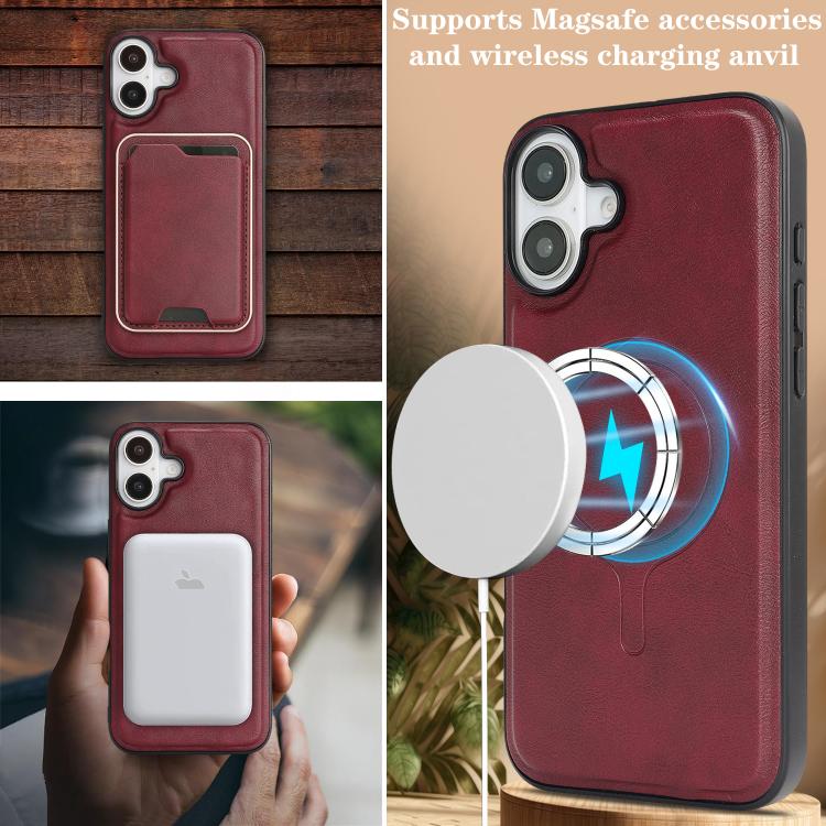 For iPhone 17 Kalebol Slim MagSafe Ring Magnetic Card Bag Leather Phone Case(Red) - iPhone 17 Cases by Kalebol | Online Shopping UK | buy2fix