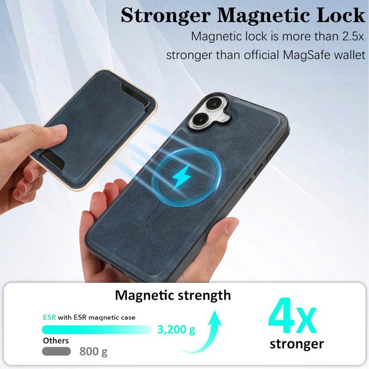 For iPhone 17 Kalebol Slim MagSafe Ring Magnetic Card Bag Leather Phone Case(Blue) - iPhone 17 Cases by Kalebol | Online Shopping UK | buy2fix