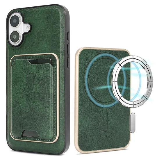 For iPhone 17 Kalebol Slim MagSafe Ring Magnetic Card Bag Leather Phone Case(Green)