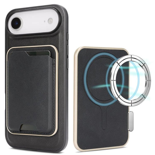 For iPhone Air Kalebol Slim MagSafe Ring Magnetic Card Bag Leather Phone Case(Black)