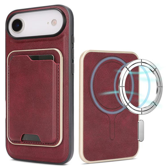 For iPhone Air Kalebol Slim MagSafe Ring Magnetic Card Bag Leather Phone Case(Red)