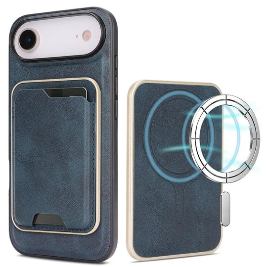 For iPhone Air Kalebol Slim MagSafe Ring Magnetic Card Bag Leather Phone Case(Blue)