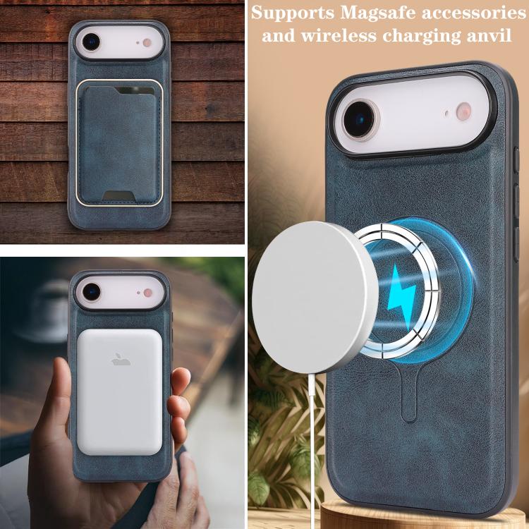 For iPhone Air Kalebol Slim MagSafe Ring Magnetic Card Bag Leather Phone Case(Blue) - iPhone Air Cases by Kalebol | Online Shopping UK | buy2fix