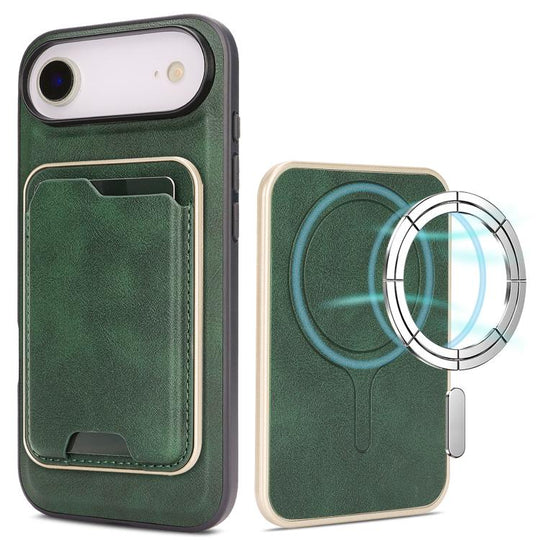 For iPhone Air Kalebol Slim MagSafe Ring Magnetic Card Bag Leather Phone Case(Green)