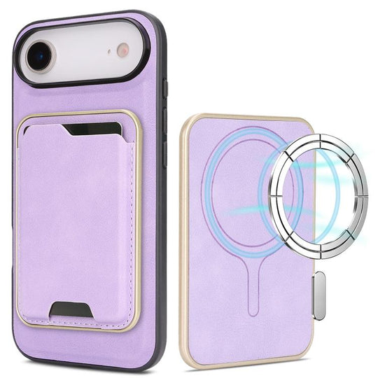 For iPhone Air Kalebol Slim MagSafe Ring Magnetic Card Bag Leather Phone Case(Purple)