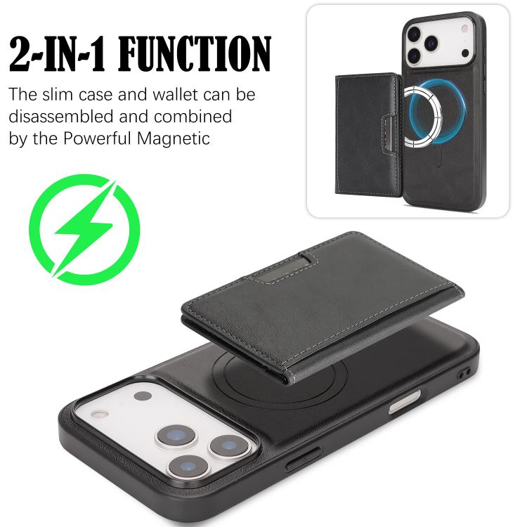 For iPhone 17 Pro Max Kalebol Strong MagSafe Magnetic Two-Fold Card Bag Leather Phone Case(Black) - iPhone 17 Pro Max Cases by Kalebol | Online Shopping UK | buy2fix