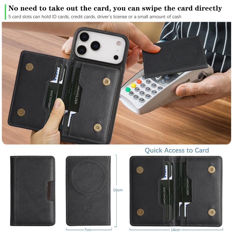 For iPhone 17 Pro Max Kalebol Strong MagSafe Magnetic Two-Fold Card Bag Leather Phone Case(Black) - iPhone 17 Pro Max Cases by Kalebol | Online Shopping UK | buy2fix