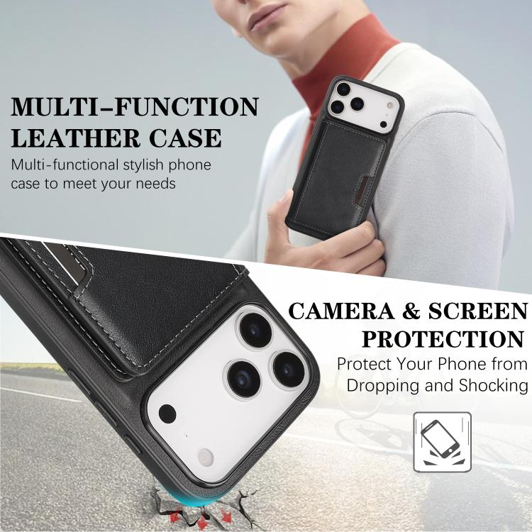 For iPhone 17 Pro Max Kalebol Strong MagSafe Magnetic Two-Fold Card Bag Leather Phone Case(Black) - iPhone 17 Pro Max Cases by Kalebol | Online Shopping UK | buy2fix