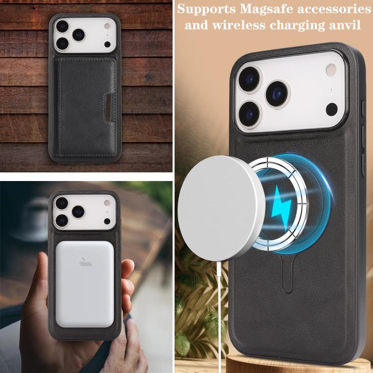 For iPhone 17 Pro Max Kalebol Strong MagSafe Magnetic Two-Fold Card Bag Leather Phone Case(Black) - iPhone 17 Pro Max Cases by Kalebol | Online Shopping UK | buy2fix