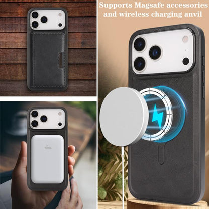 For iPhone 17 Pro Max Kalebol Strong MagSafe Magnetic Two-Fold Card Bag Leather Phone Case(Black) - iPhone 17 Pro Max Cases by Kalebol | Online Shopping UK | buy2fix