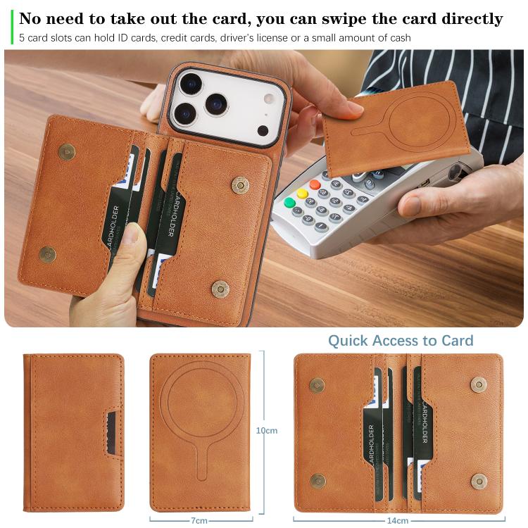 For iPhone 17 Pro Max Kalebol Strong MagSafe Magnetic Two-Fold Card Bag Leather Phone Case(Brown) - iPhone 17 Pro Max Cases by Kalebol | Online Shopping UK | buy2fix