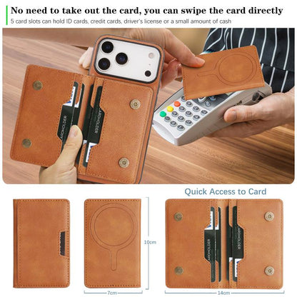 For iPhone 17 Pro Max Kalebol Strong MagSafe Magnetic Two-Fold Card Bag Leather Phone Case(Brown) - iPhone 17 Pro Max Cases by Kalebol | Online Shopping UK | buy2fix