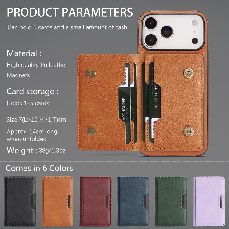 For iPhone 17 Pro Max Kalebol Strong MagSafe Magnetic Two-Fold Card Bag Leather Phone Case(Brown) - iPhone 17 Pro Max Cases by Kalebol | Online Shopping UK | buy2fix