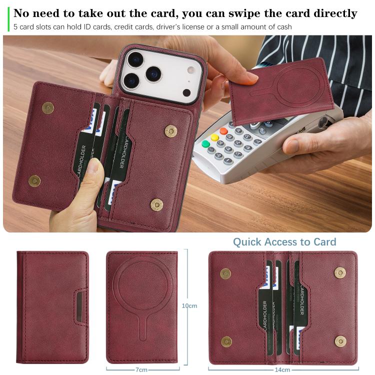 For iPhone 17 Pro Max Kalebol Strong MagSafe Magnetic Two-Fold Card Bag Leather Phone Case(Red) - iPhone 17 Pro Max Cases by Kalebol | Online Shopping UK | buy2fix