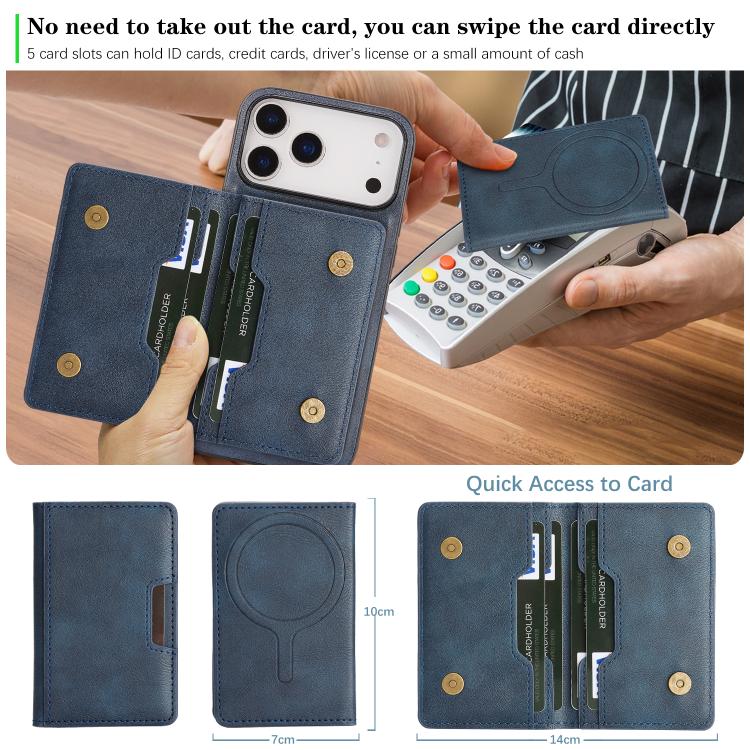For iPhone 17 Pro Max Kalebol Strong MagSafe Magnetic Two-Fold Card Bag Leather Phone Case(Blue) - iPhone 17 Pro Max Cases by Kalebol | Online Shopping UK | buy2fix
