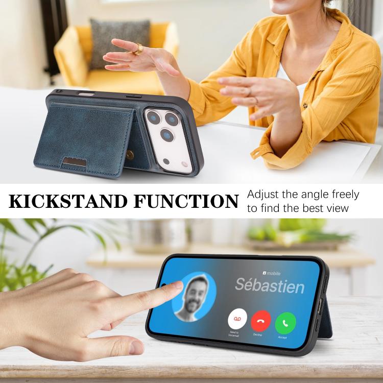 For iPhone 17 Pro Max Kalebol Strong MagSafe Magnetic Two-Fold Card Bag Leather Phone Case(Blue) - iPhone 17 Pro Max Cases by Kalebol | Online Shopping UK | buy2fix