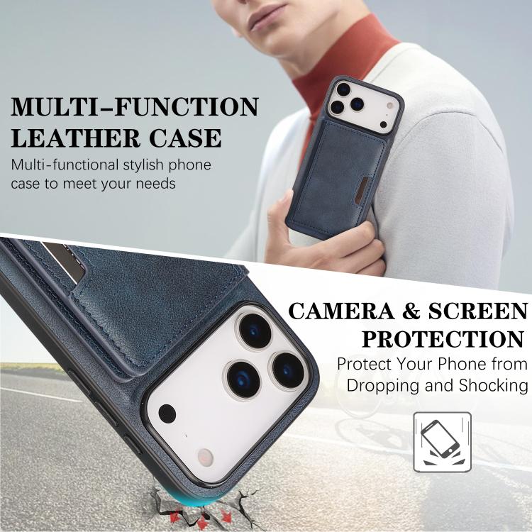 For iPhone 17 Pro Max Kalebol Strong MagSafe Magnetic Two-Fold Card Bag Leather Phone Case(Blue) - iPhone 17 Pro Max Cases by Kalebol | Online Shopping UK | buy2fix