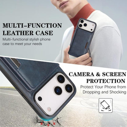 For iPhone 17 Pro Max Kalebol Strong MagSafe Magnetic Two-Fold Card Bag Leather Phone Case(Blue) - iPhone 17 Pro Max Cases by Kalebol | Online Shopping UK | buy2fix