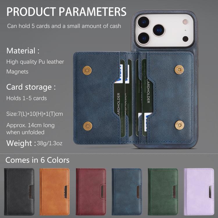 For iPhone 17 Pro Max Kalebol Strong MagSafe Magnetic Two-Fold Card Bag Leather Phone Case(Blue) - iPhone 17 Pro Max Cases by Kalebol | Online Shopping UK | buy2fix