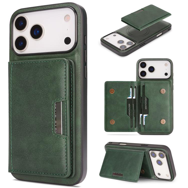 For iPhone 17 Pro Max Kalebol Strong MagSafe Magnetic Two-Fold Card Bag Leather Phone Case(Green) - iPhone 17 Pro Max Cases by Kalebol | Online Shopping UK | buy2fix