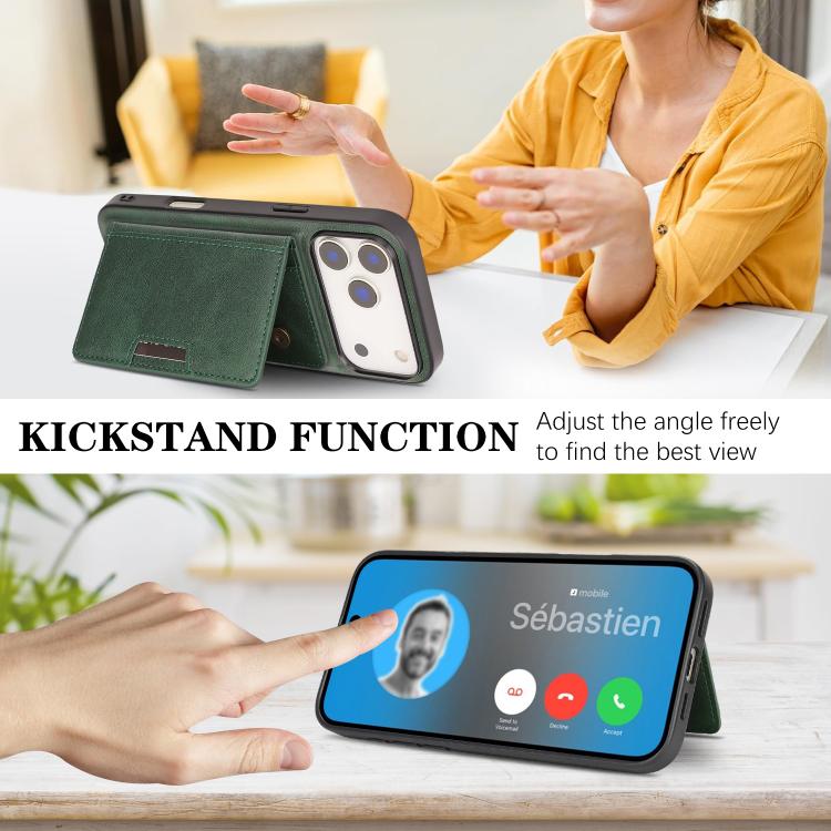 For iPhone 17 Pro Max Kalebol Strong MagSafe Magnetic Two-Fold Card Bag Leather Phone Case(Green) - iPhone 17 Pro Max Cases by Kalebol | Online Shopping UK | buy2fix