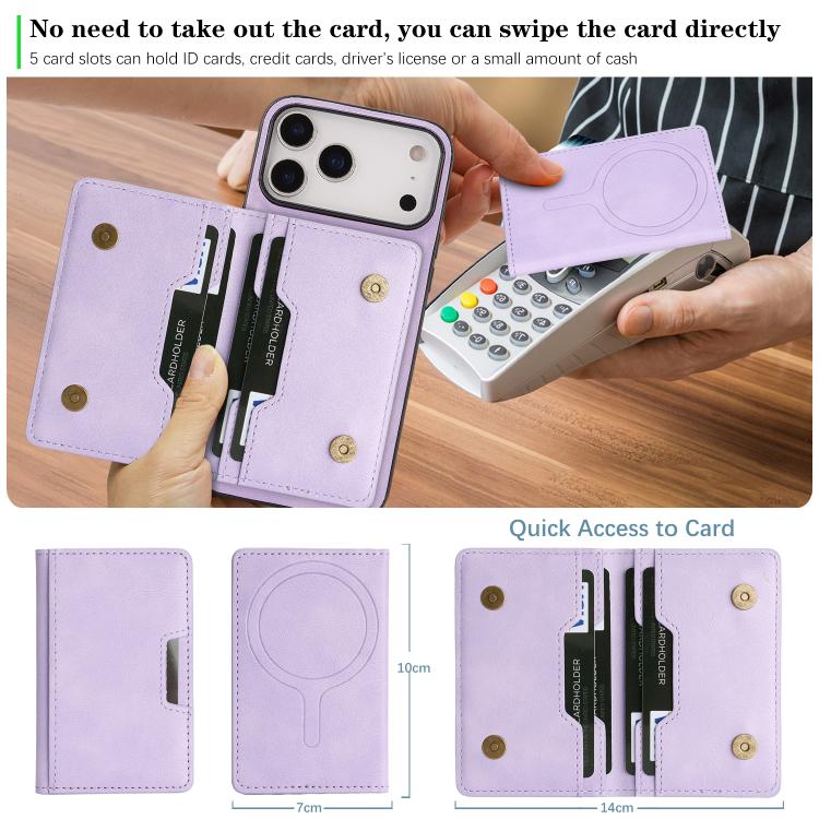 For iPhone 17 Pro Max Kalebol Strong MagSafe Magnetic Two-Fold Card Bag Leather Phone Case(Purple) - iPhone 17 Pro Max Cases by Kalebol | Online Shopping UK | buy2fix
