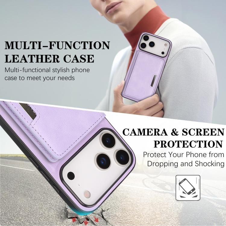 For iPhone 17 Pro Max Kalebol Strong MagSafe Magnetic Two-Fold Card Bag Leather Phone Case(Purple) - iPhone 17 Pro Max Cases by Kalebol | Online Shopping UK | buy2fix