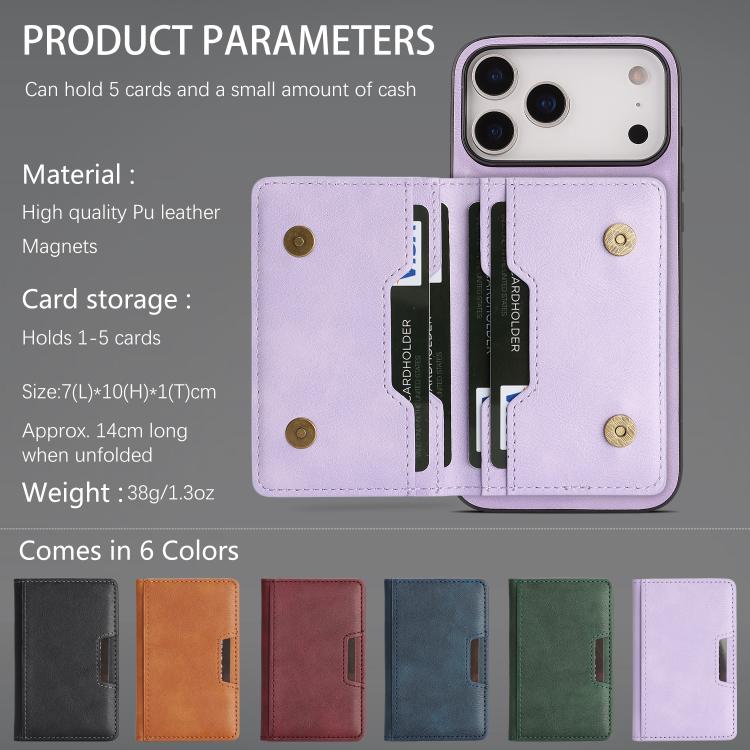 For iPhone 17 Pro Max Kalebol Strong MagSafe Magnetic Two-Fold Card Bag Leather Phone Case(Purple) - iPhone 17 Pro Max Cases by Kalebol | Online Shopping UK | buy2fix