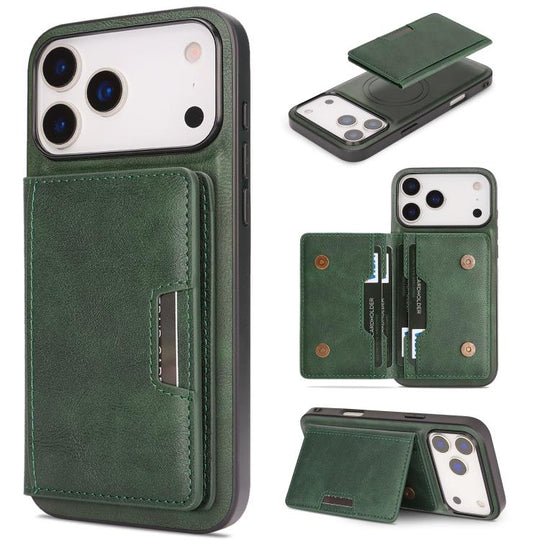 For iPhone 17 Pro Kalebol Strong MagSafe Magnetic Two-Fold Card Bag Leather Phone Case(Green)