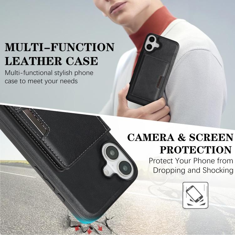 For iPhone 17 Kalebol Strong MagSafe Magnetic Two-Fold Card Bag Leather Phone Case(Black) - iPhone 17 Cases by Kalebol | Online Shopping UK | buy2fix