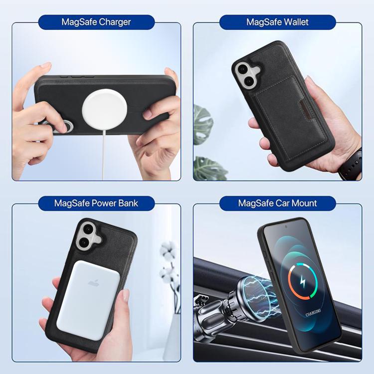 For iPhone 17 Kalebol Strong MagSafe Magnetic Two-Fold Card Bag Leather Phone Case(Black) - iPhone 17 Cases by Kalebol | Online Shopping UK | buy2fix