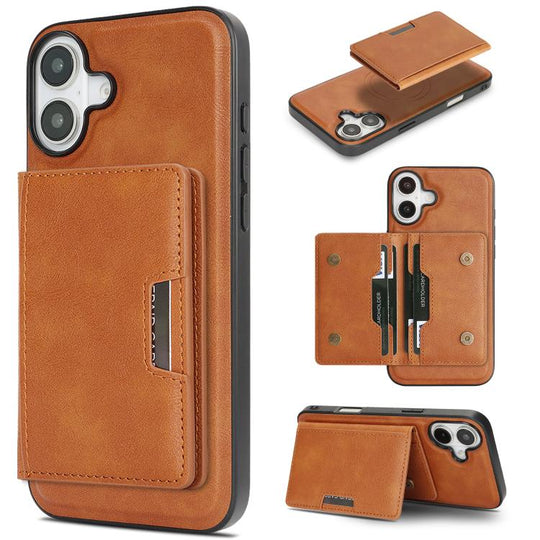 For iPhone 17 Kalebol Strong MagSafe Magnetic Two-Fold Card Bag Leather Phone Case(Brown)