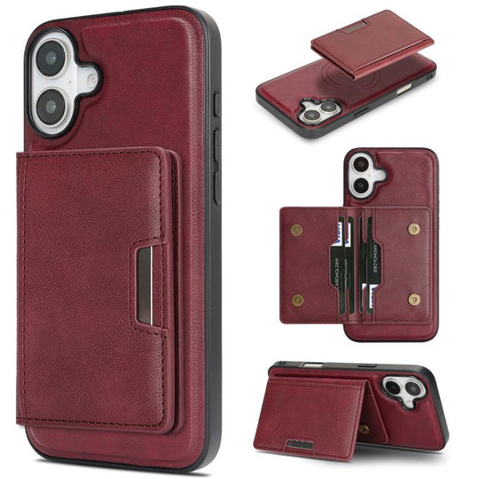 For iPhone 17 Kalebol Strong MagSafe Magnetic Two-Fold Card Bag Leather Phone Case(Red)