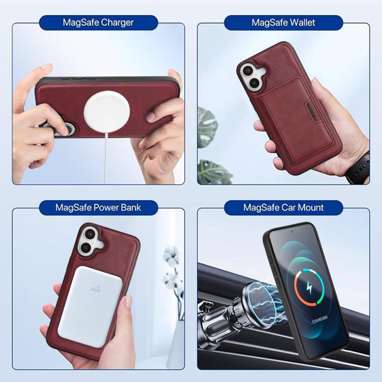 For iPhone 17 Kalebol Strong MagSafe Magnetic Two-Fold Card Bag Leather Phone Case(Red) - iPhone 17 Cases by Kalebol | Online Shopping UK | buy2fix