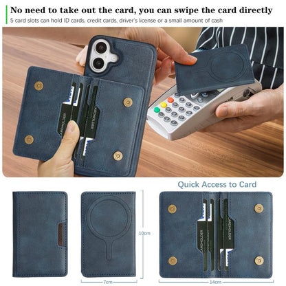 For iPhone 17 Kalebol Strong MagSafe Magnetic Two-Fold Card Bag Leather Phone Case(Blue) - iPhone 17 Cases by Kalebol | Online Shopping UK | buy2fix
