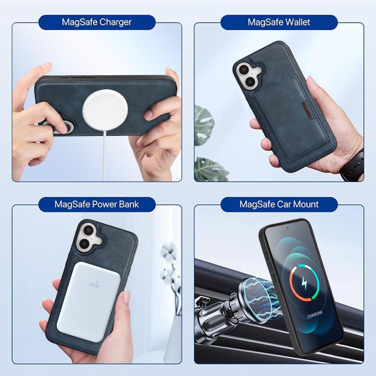For iPhone 17 Kalebol Strong MagSafe Magnetic Two-Fold Card Bag Leather Phone Case(Blue) - iPhone 17 Cases by Kalebol | Online Shopping UK | buy2fix