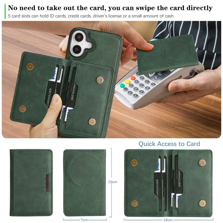 For iPhone 17 Kalebol Strong MagSafe Magnetic Two-Fold Card Bag Leather Phone Case(Green) - iPhone 17 Cases by Kalebol | Online Shopping UK | buy2fix