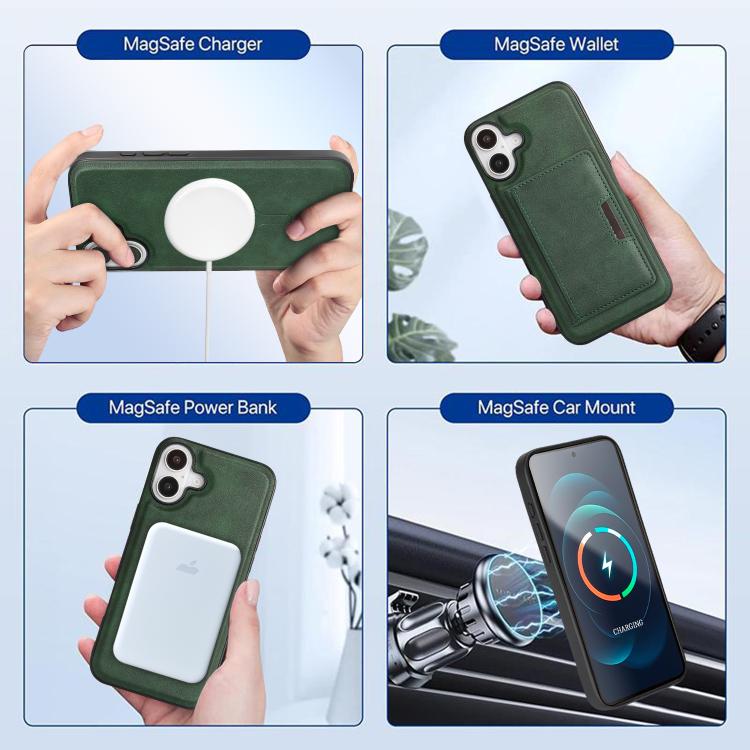 For iPhone 17 Kalebol Strong MagSafe Magnetic Two-Fold Card Bag Leather Phone Case(Green) - iPhone 17 Cases by Kalebol | Online Shopping UK | buy2fix