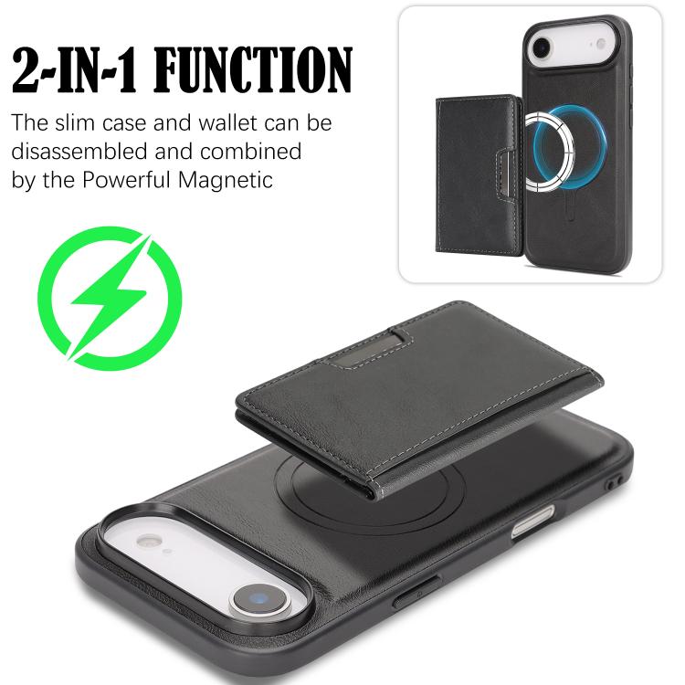 For iPhone 17 Air Kalebol Strong MagSafe Magnetic Two-Fold Card Bag Leather Phone Case(Black) - iPhone 17 Air Cases by Kalebol | Online Shopping UK | buy2fix