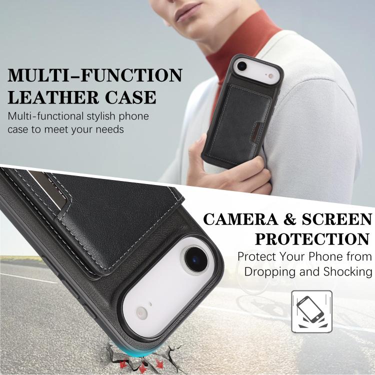 For iPhone 17 Air Kalebol Strong MagSafe Magnetic Two-Fold Card Bag Leather Phone Case(Black) - iPhone 17 Air Cases by Kalebol | Online Shopping UK | buy2fix