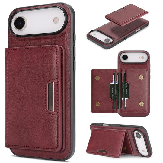 For iPhone Air Kalebol Strong MagSafe Magnetic Two-Fold Card Bag Leather Phone Case(Red)