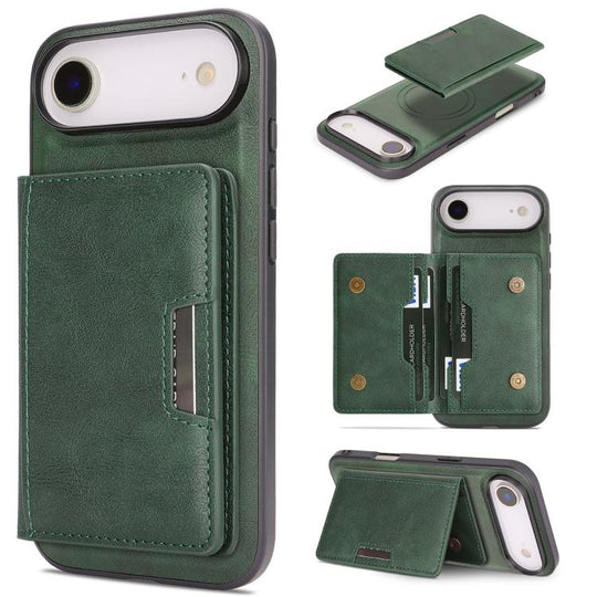 For iPhone Air Kalebol Strong MagSafe Magnetic Two-Fold Card Bag Leather Phone Case(Green)