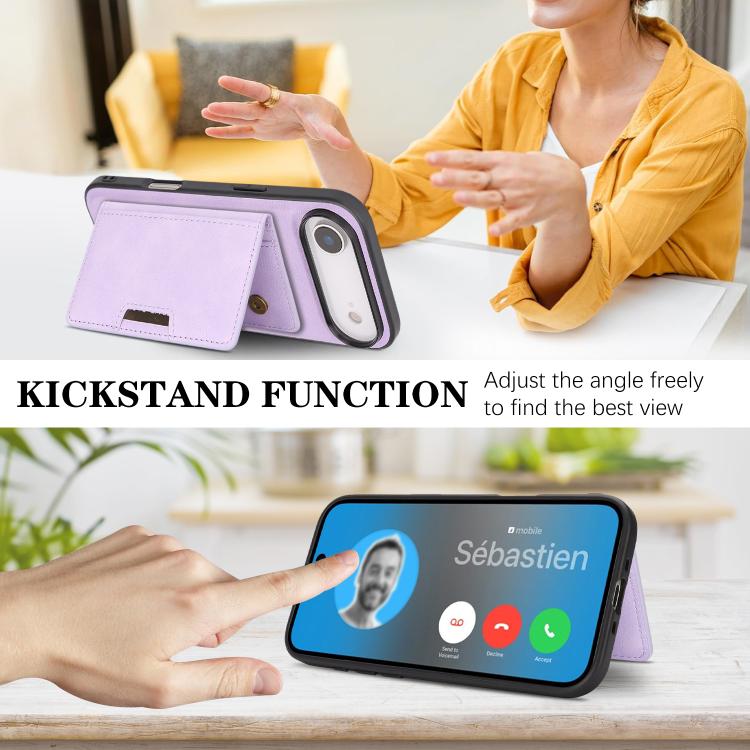 For iPhone 17 Air Kalebol Strong MagSafe Magnetic Two-Fold Card Bag Leather Phone Case(Purple) - iPhone 17 Air Cases by Kalebol | Online Shopping UK | buy2fix