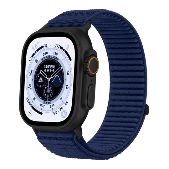 For Apple Watch 46mm / 49mm / 45mm / 44mm Woven Nylon Hook And Loop Fastener Metal Interface Watch Band(Azure)
