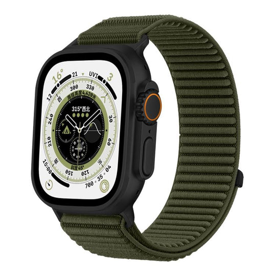 For Apple Watch 46mm / 49mm / 45mm / 44mm Woven Nylon Hook And Loop Fastener Metal Interface Watch Band(Spruce Green)